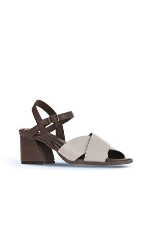 Bueno Shoes Gri Kahve Deri Kadın Topuklu Sandalet 01wa3500