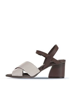 Bueno Shoes Gri Kahve Deri Kadın Topuklu Sandalet 01wa3500