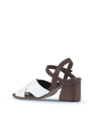 Bueno Shoes Beyaz Kahve Deri Kadın Topuklu Sandalet 01wa3500