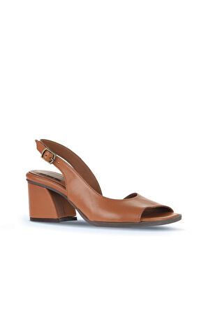 Bueno Shoes Taba Koyu Deri Kadın Topuklu Sandalet 01wa3501