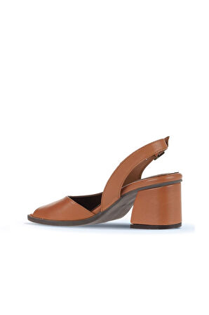 Bueno Shoes Taba Koyu Deri Kadın Topuklu Sandalet 01wa3501