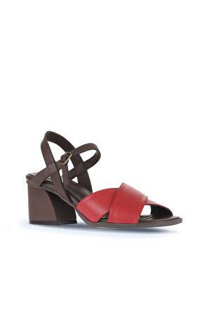 Bueno Shoes Kırmızı Kahve Deri Kadın Topuklu Sandalet 01wa3500