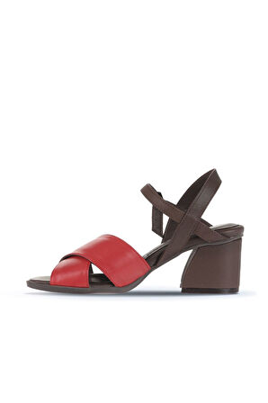 Bueno Shoes Kırmızı Kahve Deri Kadın Topuklu Sandalet 01wa3500