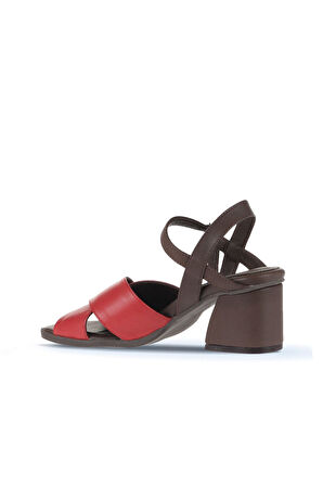 Bueno Shoes Kırmızı Kahve Deri Kadın Topuklu Sandalet 01wa3500
