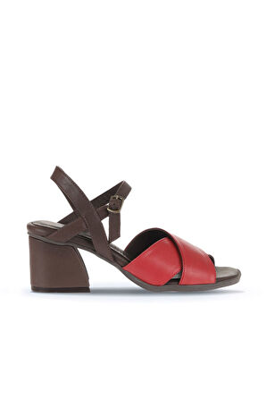 Bueno Shoes Kırmızı Kahve Deri Kadın Topuklu Sandalet 01wa3500