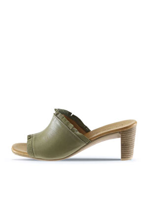 Bueno Shoes Haki Deri Kadın Topuklu Terlik 01wn4002