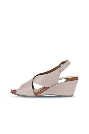 Bueno Shoes Gri Deri Kadın Dolgu Topuklu Sandalet 01wj1501