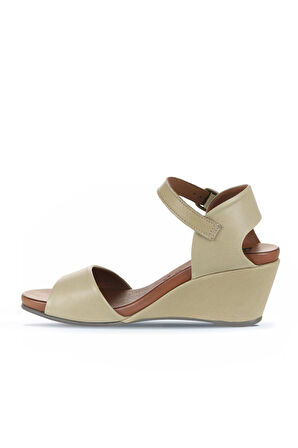 Bueno Shoes Haki Deri Kadın Dolgu Topuklu Sandalet 01wj1503