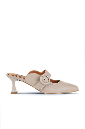 Bueno Shoes Gri Deri Kadın Topuklu Terlik 01wa1301