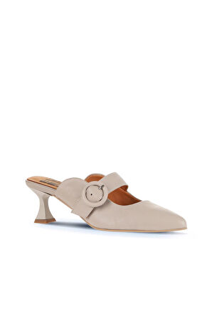 Bueno Shoes Gri Deri Kadın Topuklu Terlik 01wa1301