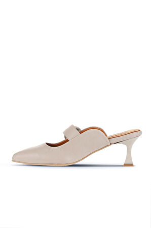 Bueno Shoes Gri Deri Kadın Topuklu Terlik 01wa1301