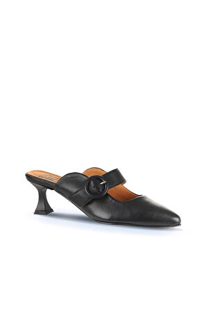 Bueno Shoes Siyah Deri Kadın Topuklu Terlik 01wa1301