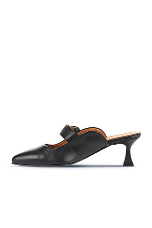 Bueno Shoes Siyah Deri Kadın Topuklu Terlik 01wa1301