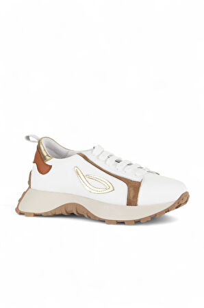 Bueno Shoes Beyaz Taba Deri-süet Kadın Spor Ayakkabı 01wa8601