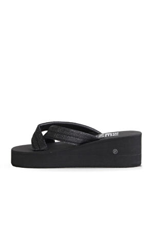 Bueno Shoes Siyah Kum Simli Kadın Dolgu Topuklu Terlik 26wt230064