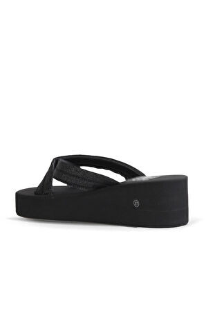 Bueno Shoes Siyah Kum Simli Kadın Dolgu Topuklu Terlik 26wt230064