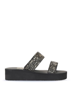 Bueno Shoes Siyah Gold Kadın Dolgu Topuklu Terlik 26wt752050