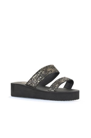 Bueno Shoes Siyah Gold Kadın Dolgu Topuklu Terlik 26wt752050