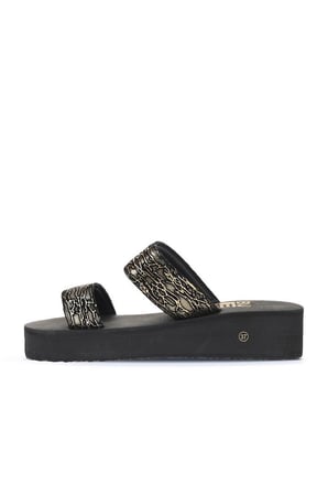 Bueno Shoes Siyah Gold Kadın Dolgu Topuklu Terlik 26wt752050