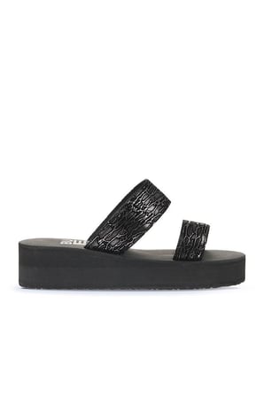 Bueno Shoes Siyah Platin Kadın Dolgu Topuklu Terlik 26wt752050