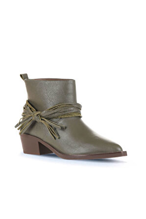 Bueno Shoes Haki Deri Kadın Topuklu Bot 01wd4007