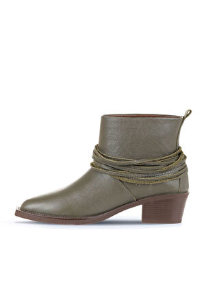Bueno Shoes Haki Deri Kadın Topuklu Bot 01wd4007