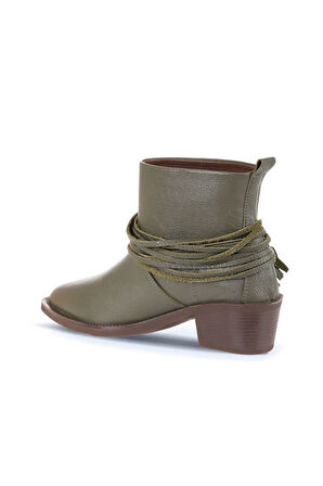 Bueno Shoes Haki Deri Kadın Topuklu Bot 01wd4007