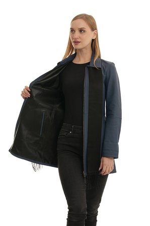 Mavi Siyah Delux Kadın Deri Mont