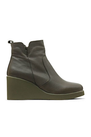 Bueno Shoes Haki Deri Kadın Dolgu Topuklu Bot 01wz8301
