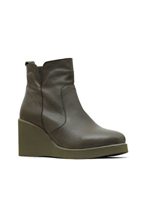 Bueno Shoes Haki Deri Kadın Dolgu Topuklu Bot 01wz8301
