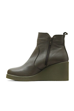 Bueno Shoes Haki Deri Kadın Dolgu Topuklu Bot 01wz8301