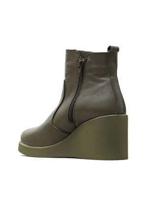 Bueno Shoes Haki Deri Kadın Dolgu Topuklu Bot 01wz8301