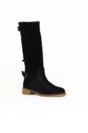 Bueno Shoes Siyah Süet Kadın Düz Çizme 01wd0500