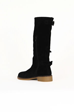 Bueno Shoes Siyah Süet Kadın Düz Çizme 01wd0500