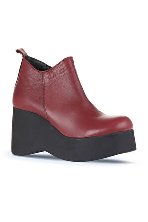 Bueno Shoes Bordo Deri Kadın Dolgu Topuklu Bot 01wz8603