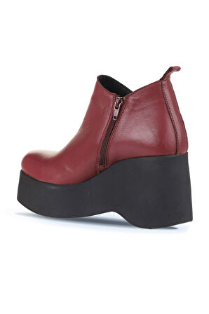 Bueno Shoes Bordo Deri Kadın Dolgu Topuklu Bot 01wz8603