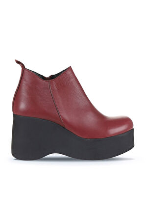 Bueno Shoes Bordo Deri Kadın Dolgu Topuklu Bot 01wz8603