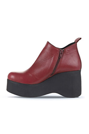 Bueno Shoes Bordo Deri Kadın Dolgu Topuklu Bot 01wz8603