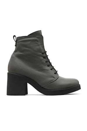 Bueno Shoes Gri Amf Deri Kadın Topuklu Bot 01wz7107