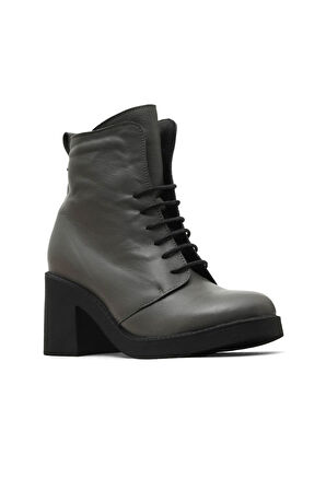 Bueno Shoes Gri Amf Deri Kadın Topuklu Bot 01wz7107