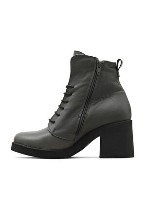 Bueno Shoes Gri Amf Deri Kadın Topuklu Bot 01wz7107