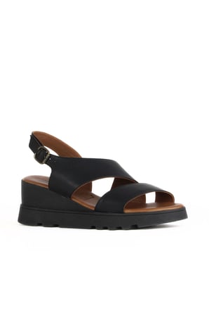 Bueno Shoes Siyah Khv Deri Kadın Dolgu Topuklu Sandalet 01wy8602