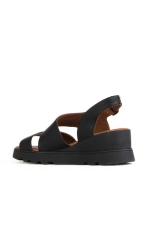 Bueno Shoes Siyah Khv Deri Kadın Dolgu Topuklu Sandalet 01wy8602
