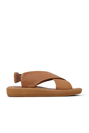 Bueno Shoes Taba Koyu Deri Kadın Düz Sandalet 01wy2303