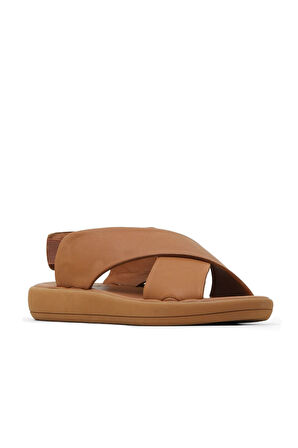 Bueno Shoes Taba Koyu Deri Kadın Düz Sandalet 01wy2303