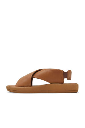 Bueno Shoes Taba Koyu Deri Kadın Düz Sandalet 01wy2303