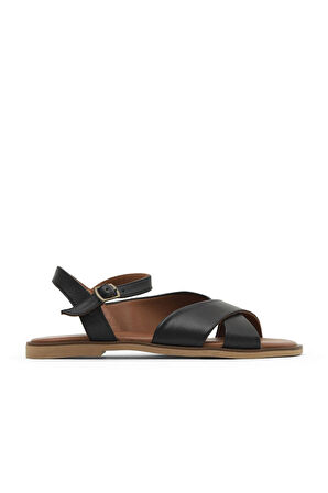Bueno Shoes Siyah Khv-bej Deri Kadın Düz Sandalet 01wa5703
