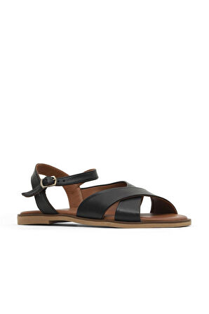 Bueno Shoes Siyah Khv-bej Deri Kadın Düz Sandalet 01wa5703