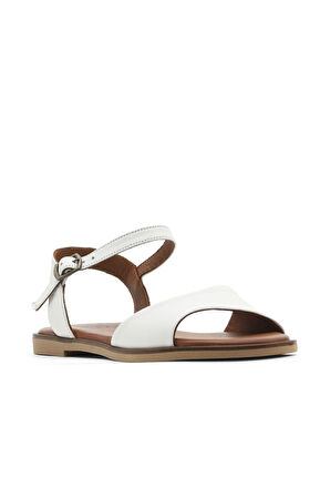 Bueno Shoes Beyaz Deri Kadın Düz Sandalet 01wa5704