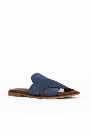 Bueno Shoes Mavi Koyu Alf Süet Kadın Düz Terlik 01wa5710